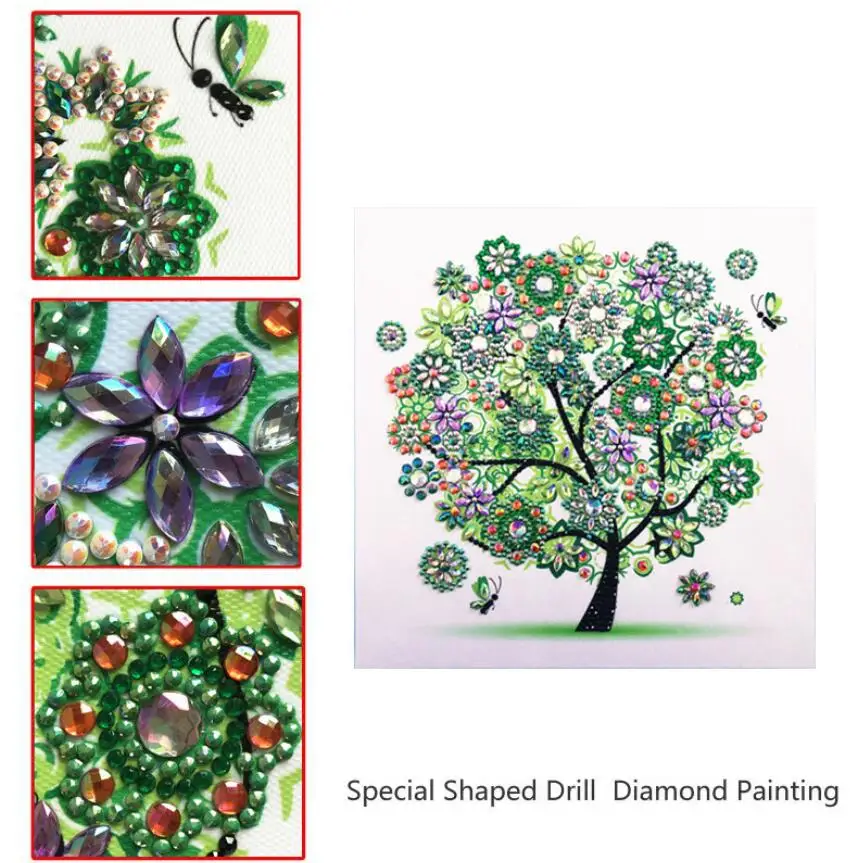 

5D DIY Painting By Number Diamond Embroidery Four Season Flower Trees Special Shaped Diamond Paintings Rhinestone Crystal Decor