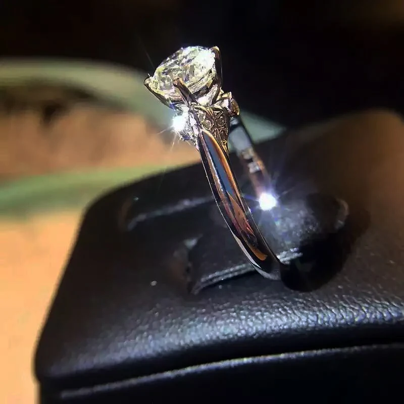 Qevila New Fashion Rings Jewelry AAA Zircon Romantic Wedding Engagement Rings Silver Big Four Prong Crystal Rings for Women Gift (1)