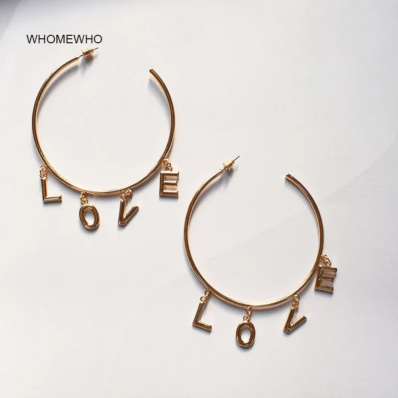 

Gold Metal Big Round LOVE Letters Initial Minimalism Minimalist Hoop Earrings Summer Korean Fashion Women Bridal Party Jewelry