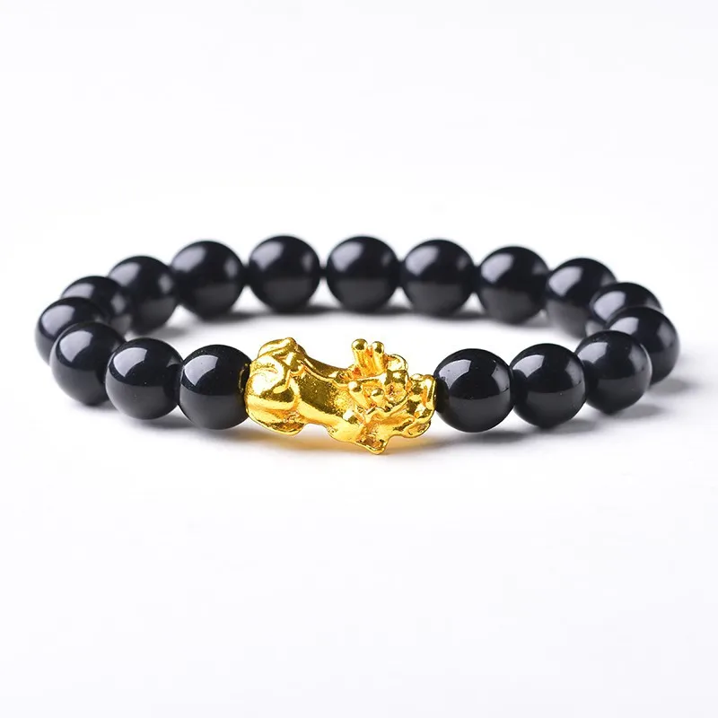 

Natural Rainbow Eye Obsidian PiXiu Bracelet Buddhist Prayer Brave Troops Black Stone Beaded Bangle Bracelets DIY Dropship Jewelr