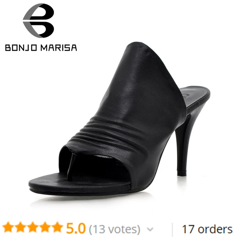 

BONJOMARISA 2019 New Fashion Big Size 34-43 Best Quality Summer Pumps Women Pleated Mules Thin High Heels Shoes Woman