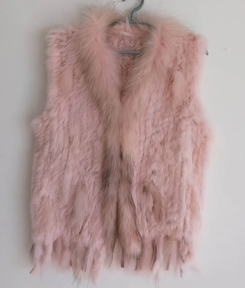 HSPL без рукавов Женская мода меховой жилет вязаный жилет для леди для Весна натуральный мех кролика женские жилеты черный жилет - Цвет: Pink
