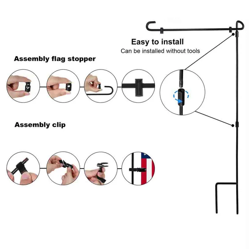Garden Iron Flag Pole Outdoor Yard Flags Stand Holder Banner Bracket Stoppers Flags Banners Accessories #4M10 (7)