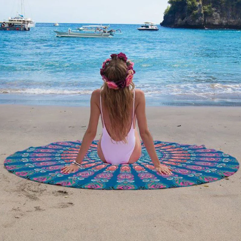 

Throw Microfiber Summer Sport Bath Towels Round Sand Beach Towel for Adults Women Swimming Sunbath with Tassel microfiber towel
