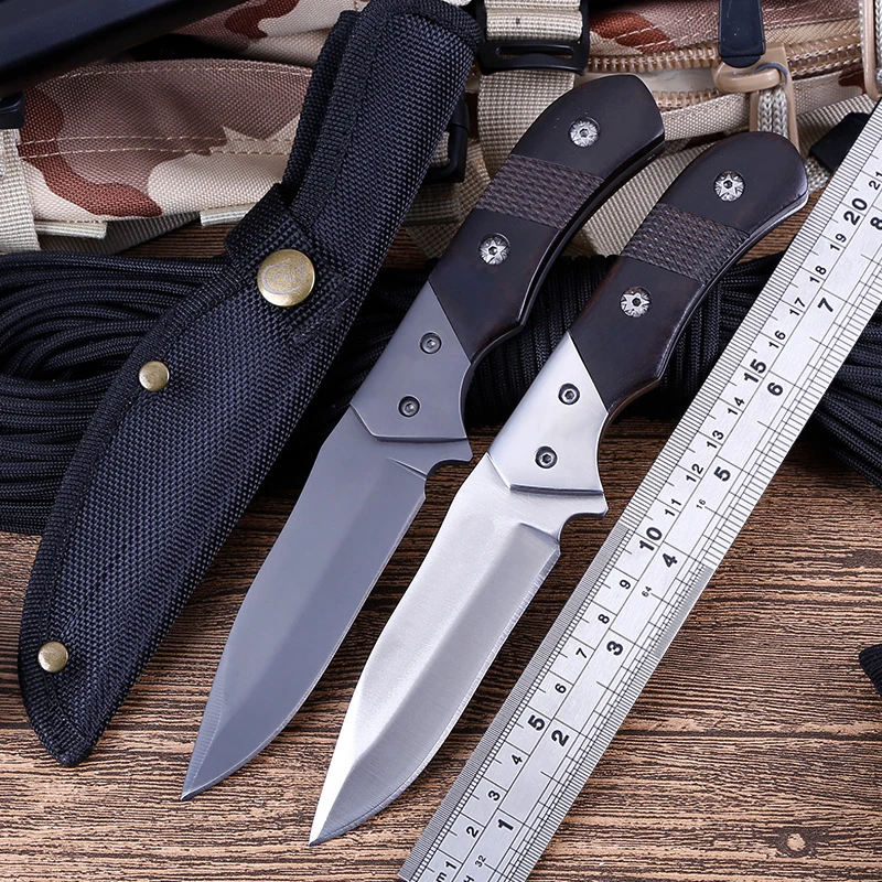 

Brand 7Cr17mov blade 58HRC shadow wood handle hunting fixed blade knife outdoor camping tool survival tactical knives