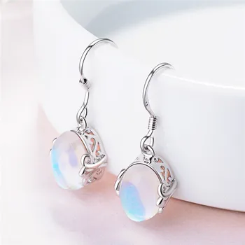 TJP New Fashion Moon Stone Female Drop Earrings Wome Jewelry Top Quality 925 Sterling Silver Earrings For Girl Lady Party Bijou