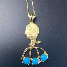 Естественный бирюзово-зеленый кулон S925 Серебряный натуральный драгоценный камень кулон Цепочки и ожерелья модные милые «маленькая девочка», Женская Нарядная, для девочек ювелирные изделия