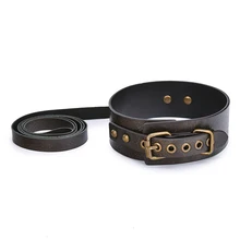 Brown Vintage Genuine Leather Sex Bdsm Collar With Leash Slave Bondage Collar Bdsm Fetish Sex Toys For Woman Couples Sm Toys gay leather collar bdsm sexy leash ring chain slave bondage erotic toys role play erotic fetish collar sex toys for couples sexo