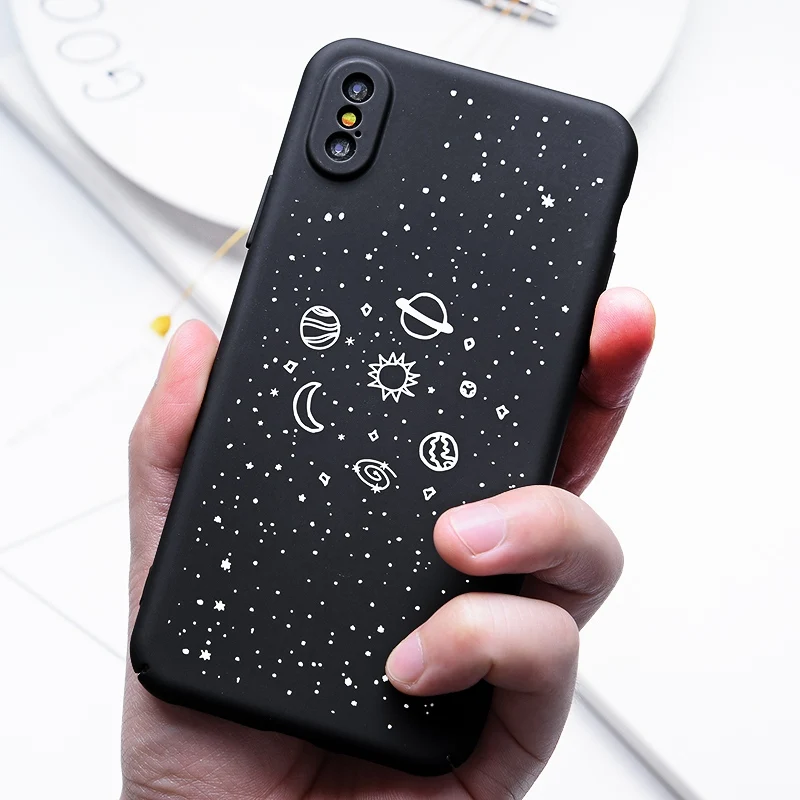 TOMKAS Moon Patterned Cases For iPhone X 8 7 6S Case Hard PC Cover Matte Space Plain Cases For iPhone 6 7 8 Plus Cute  (11)
