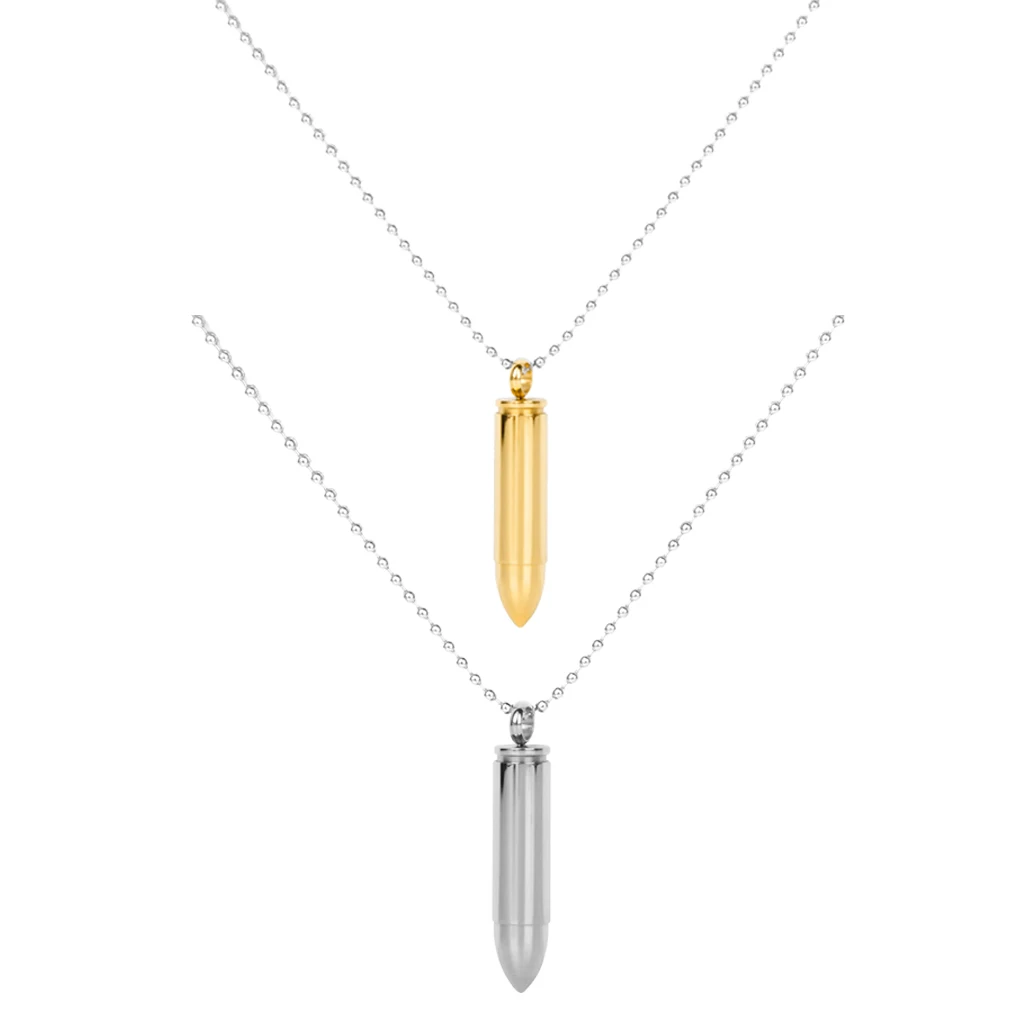 Mens Womens Stainless Steel Bullet Necklace Pendant Cremation Urn Jewelry