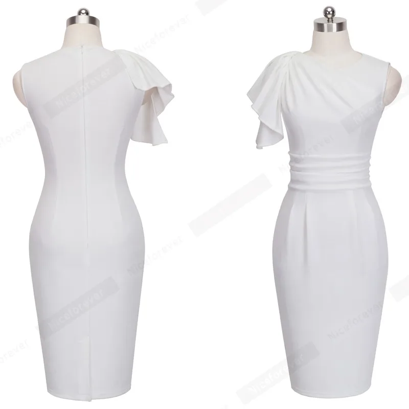 Винтажное праздничное платье белого цвета с рюшами без рукавов, элегантное платье с рюшами в стиле ретро с драпировкой на талии, официальное облегающее платье-карандаш B311