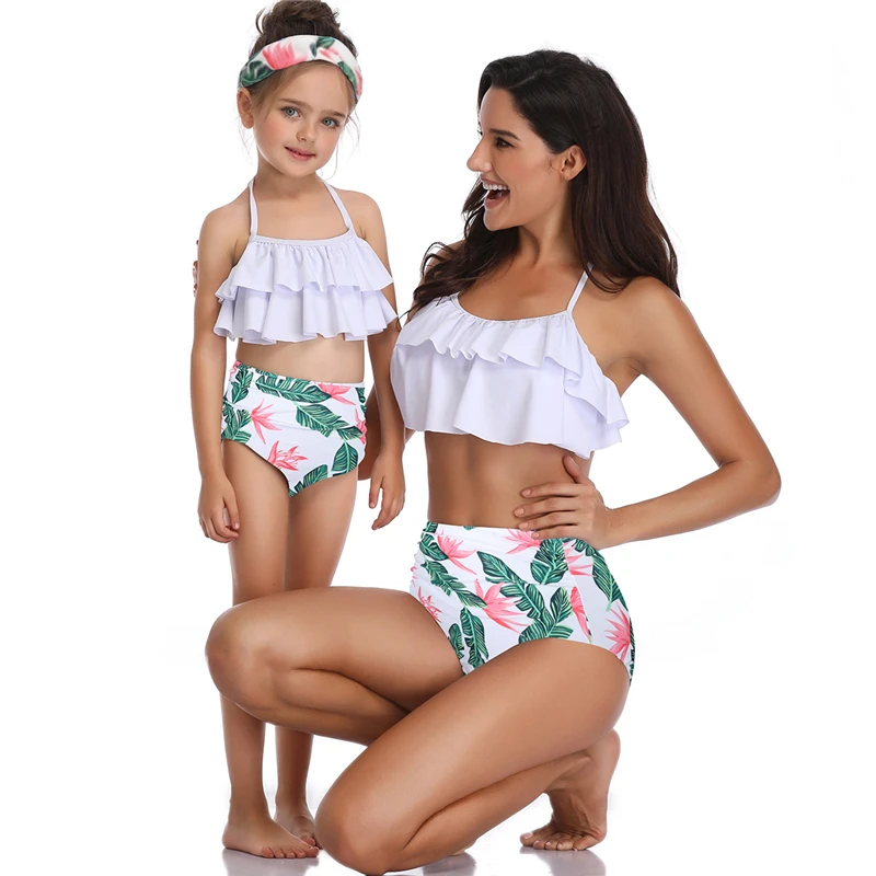 

matching family swimwear bikini mother daughter swimsuit dress clothes floral cute girls beach dress robe de madre e hi ja