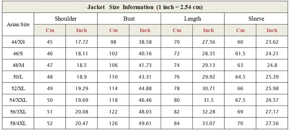 jacket size 