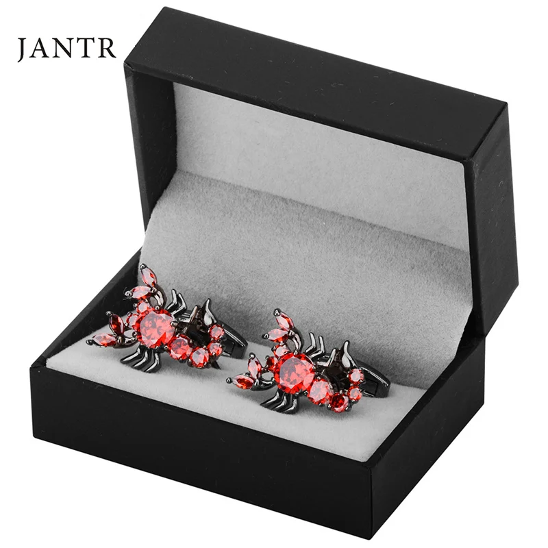 

JANTR high-end business cufflinks men's red shiny zircon braids style French shirt cufflinks black gun color does not fade