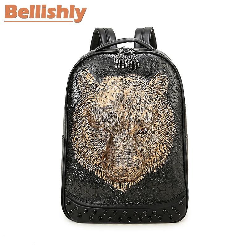 

Bellishly Men's Laptop Backpack Male Youth Backpacks Women's 3D Tiger Pattern Student School Bags Rucksack Man Rock Loui Bagpack