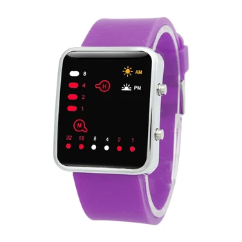 

Unisex Silicone Sport Watch Red LED Digital Binary Wrist Sport Item Color:purple