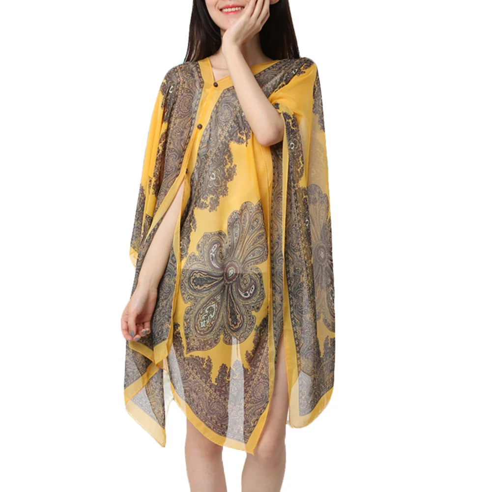 

Summer Woman Sunscreen Shawl Long Sleeve Cover Ups Flower 10-color Chiffon Fabala Shirts Plus Size Scarf Sun Protection Shawl