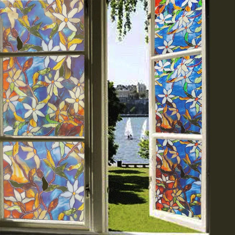 250cm Long American Style Modern Magnolia Flower Glass Stickers Balcony