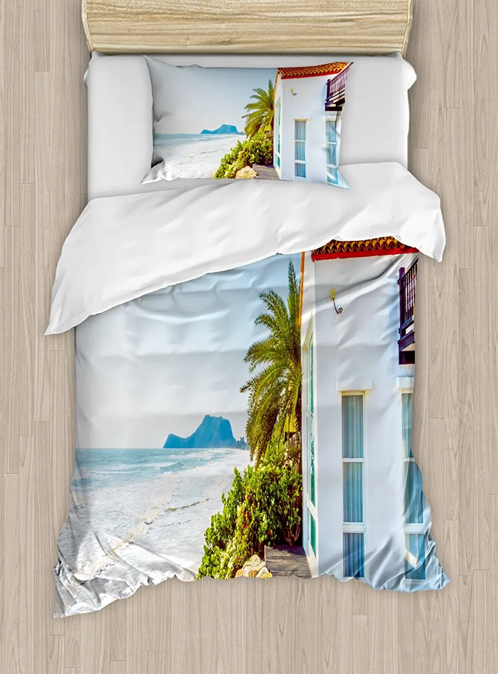 Duvet Cover Set, Coastal Charm Themed Beach House Porch View