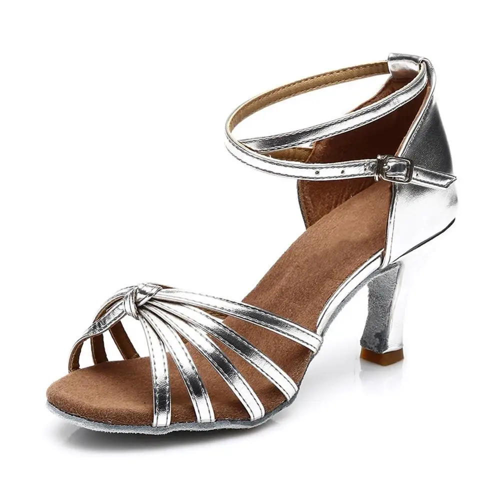 Лидер продаж Для женщин Латинской Танцы shoes5/7/7,5 см ботинки на каблуках Танго джаз обувь для танцев высокий каблук Атлас/из искусственной кожи - Цвет: A Silver knots 7CM