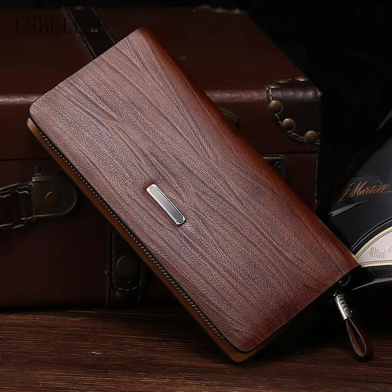 

Genuine Leather Men Vintage Business Handbags for Businessmen Envelope Bags Brown Day Clutches Men Fashion Long Wallet HH019