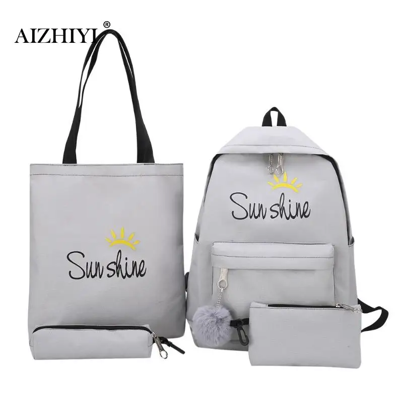 

4pcs/set New Casual Women Backpack Canvas Letter Print Shoulder knapsack Preppy Style School Back Bags for Teenage Girls mochila