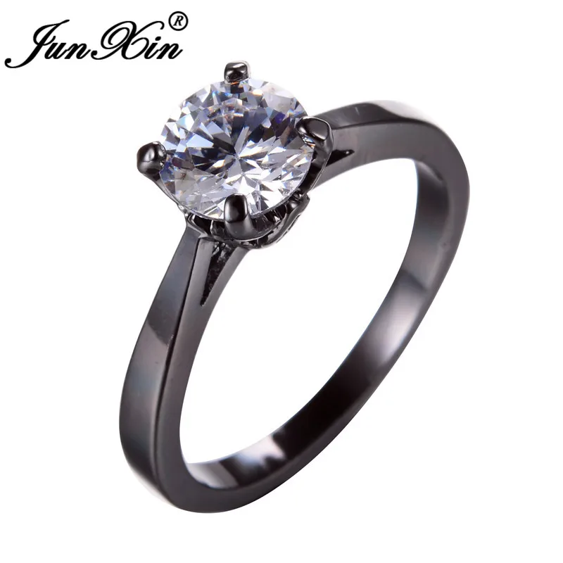 JUNXIN Multicolor Zircon Round Thin Rings For Women Black Gold Filled Red Blue White Pink Stone Wedding Bands Minimalist Jewelry