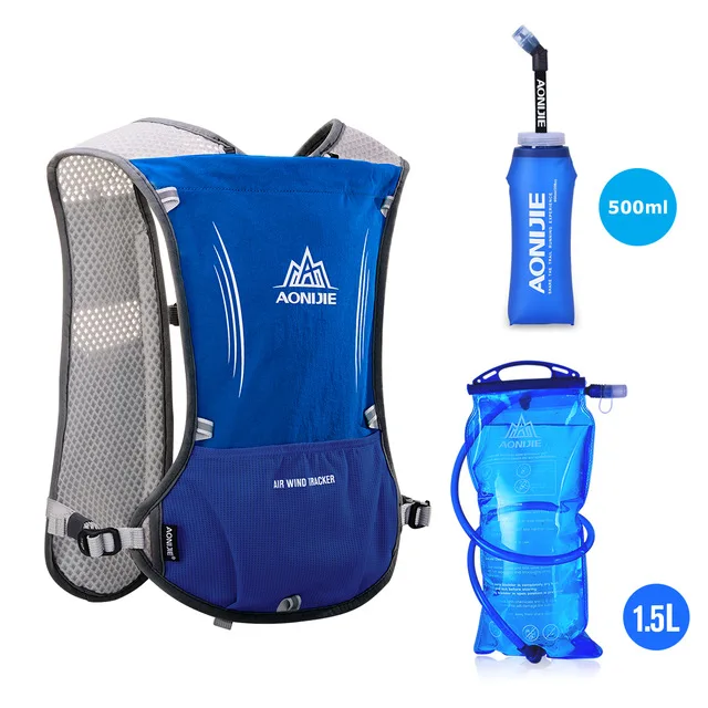 AONIJIE Outdoor Running Cycling 5L Hydration Backpack Vest Hiking Camping Marathon Race Rucksack Bag Harness Water Bladder Bag - Цвет: Drak Blue-500ML-1.5L