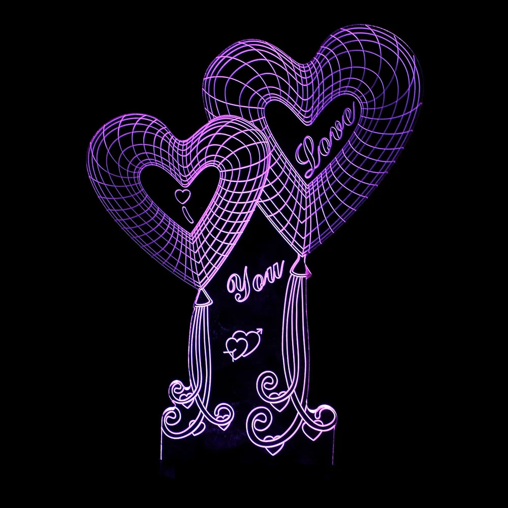 Я люблю тебя 3D Сладкий Любовник Сердце ночные огни Светодиодная лампа USB Романтические свадебные лампы Красочный Luminaria RGB Цвета Валентина