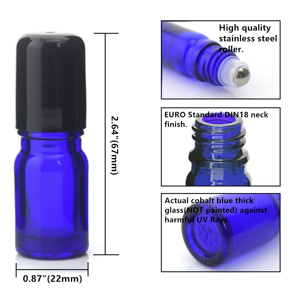 12 х 5 мл синий кобальт рулон стекло бутылки на флаконы с нержавеющей стали ролик мяч Крышка для духов эфирные масла, ароматерапия