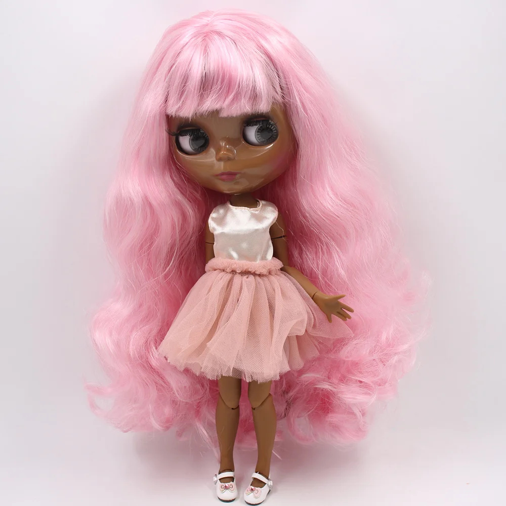 Gabrielle – Premium Custom Neo Blythe Doll with Pink Hair, Black Skin & Shiny Cute Face 3