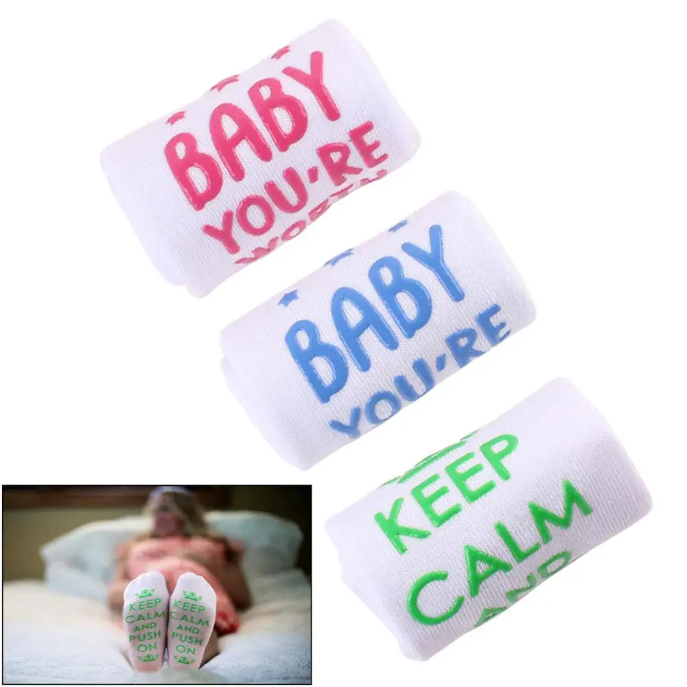 

Fun Labor An Delivery Non Skid Socks By Baby Be Mine For Maternity Yoga Pregnant Women Anti-skid Socks With English Letter