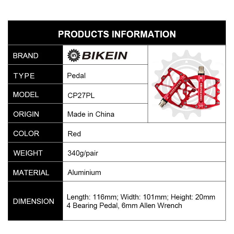 Велосипедные педали BIKEIN из алюминиевого сплава 9/16 дюйма на платформе