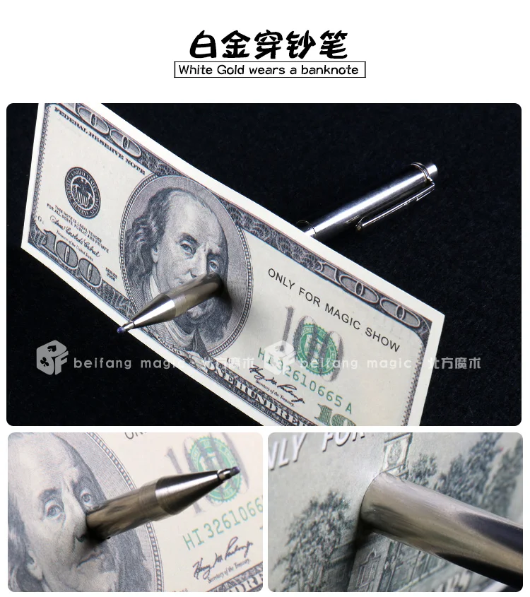 Professional Pen Through Banknote Magic Trick NEW Pen Through Playing Card