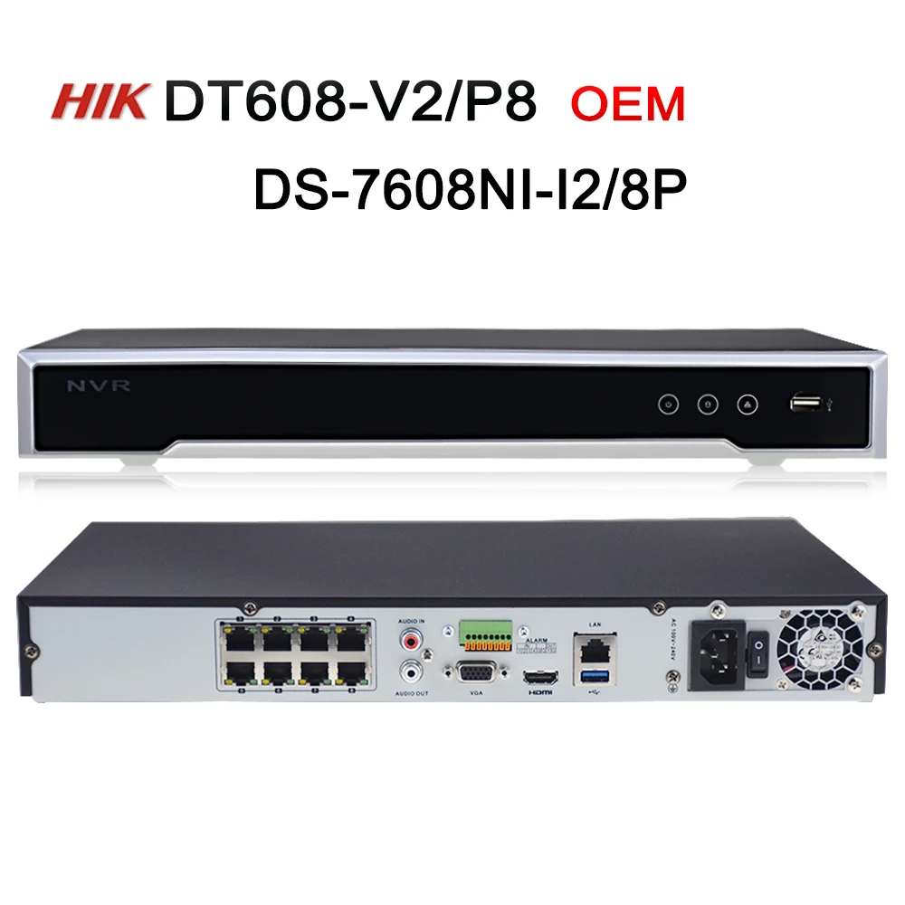 

DS-7608NI-I2/8P OEM NVR model DT608-V2/P8 8CH 8 POE NVR for POE Camera 12MP Max 2 SATA Network Video Recorder