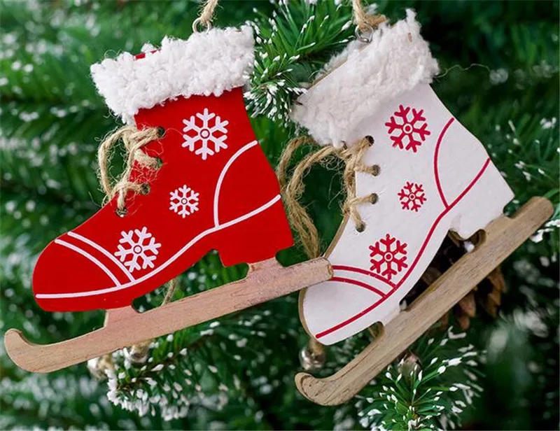 

60PCS Christmas Painted Decorative Pendant Christmas Tree Innovative Skates Ski Shoes Pendant Christmas Home Door And