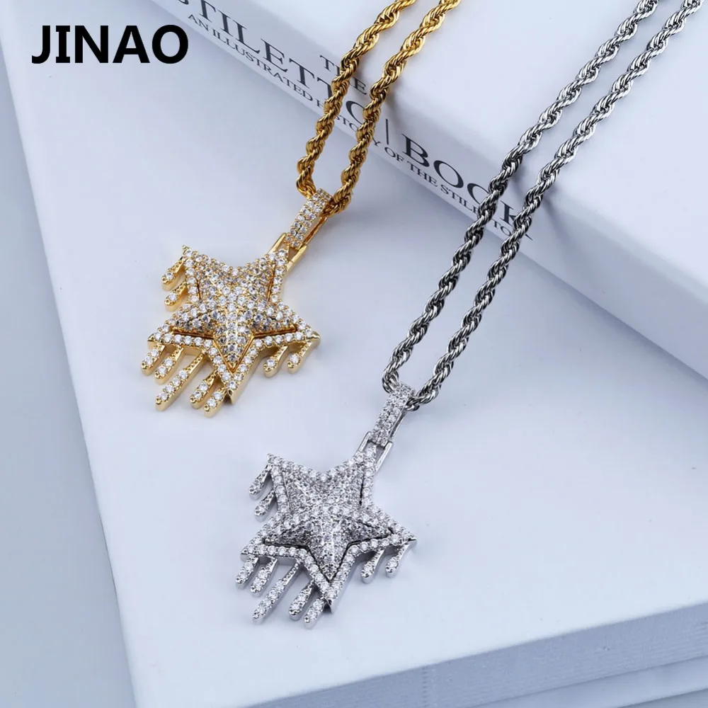 JINAO Мода Iced Out Metor капельная звезда кулон и ожерелье кристалл State для мужчин t кубические циркониевые амулеты хип-хоп мужские ювелирные изделия подарки