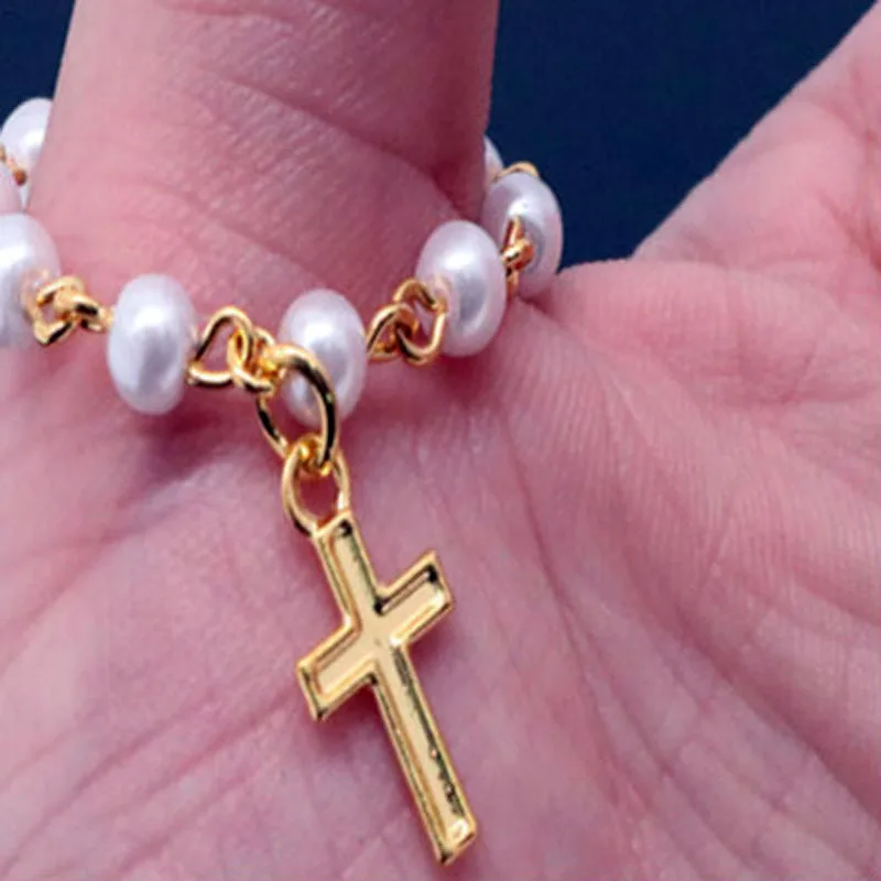 

48piece 4mm golden Beads Catholic Rosary Charm Bracelet Female Religious Jesus Cross Bracelet Catholic Holiday Gift