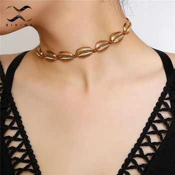 

Bikinx New fashion chain necklace Gold collier Jewelry copper choker Shell chain gift for girl Seaside beach jewelry 2018 Bijoux