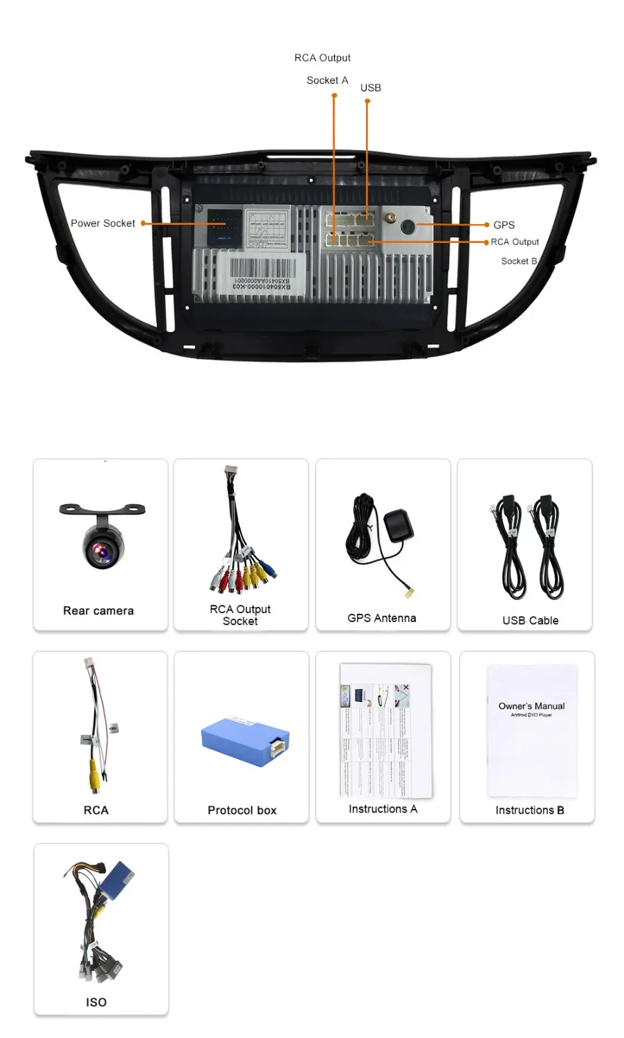Excellent For Honda CR-V Android 7.1 car multimedia player 2012 car CVR radio audio player 2 din GPS Navigation with built-in map canbus 5