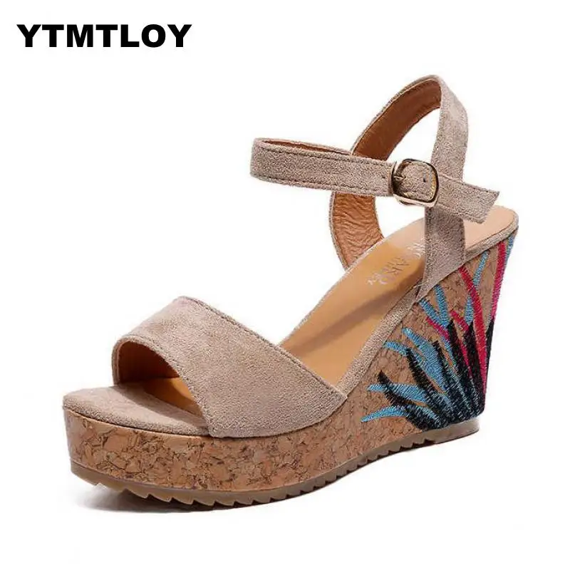Women Sandals 2019 Platform Wedges Shoes For Heels Sandalias Mujer Summer Wedge Print Summer Shoes Zapatos Mujer T66