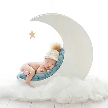 

Newborn Baby Photography Wooden White Moon Bed Props Infant Baby Photo Shoot Solid Wood Handmade Basket bebe fotografia Props
