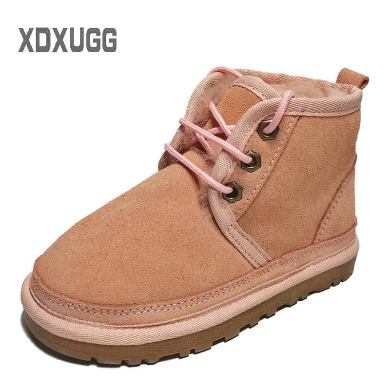 

2018 New Girls fur one snow boots winter 2018 new children's net red children's shoes parent-child warm cotton shoes lace