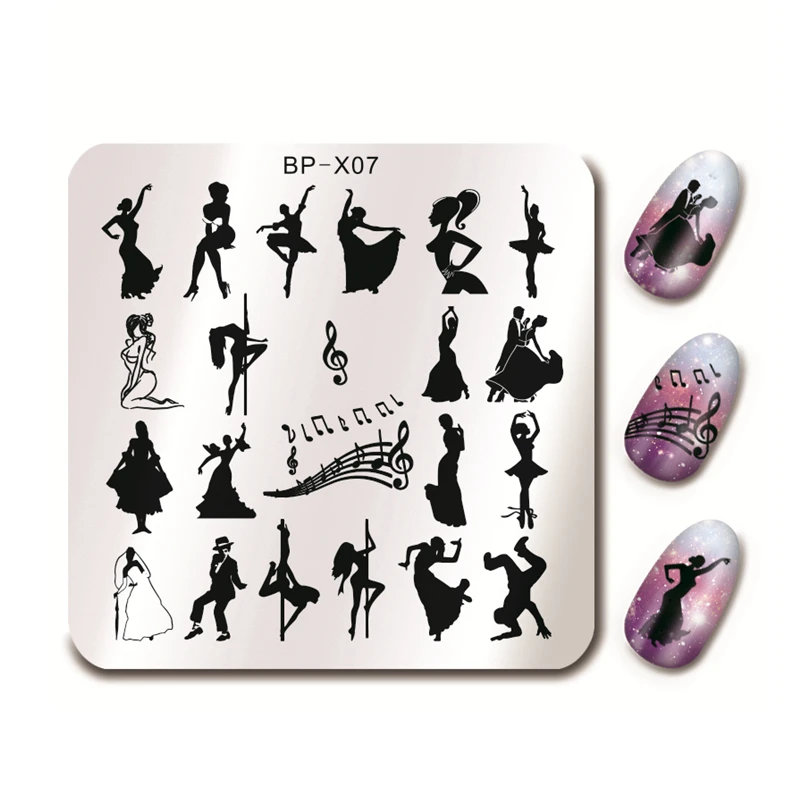 

BORN PRETTY 6*6cm Square Nail Art Stamp Template Dancing Design Manicure Nail Stamping Image Plate BP-X07