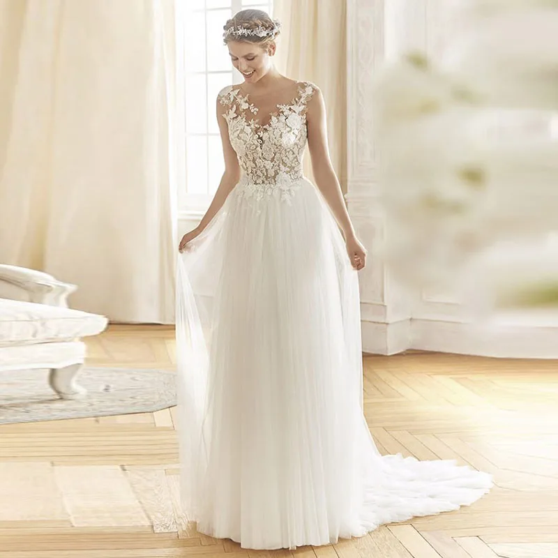 

Verngo Appliques Lace Tulle Wedding Dress Simple Wedding Gowns Custom Made Wedding Dress Boho Abiti Da Sposa