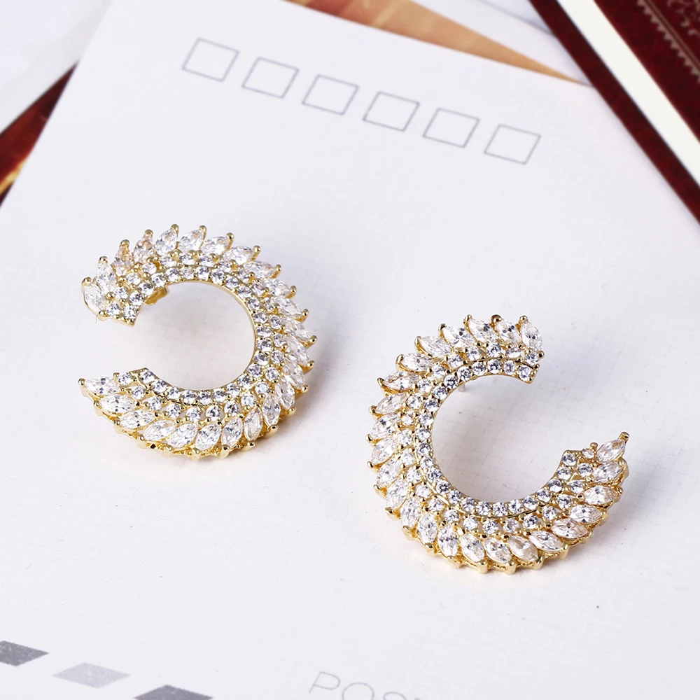 Beautiful designer big stud earrings brinco aretes zirconia high quality jewelry large circle earring for women