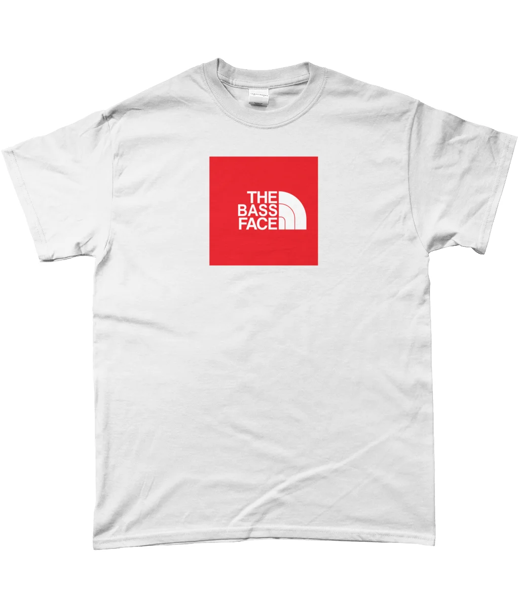 

THE BASS FACE North Face bootleg t-shirt - White - Bassline, Drum and Bass merch Gift Print T-shirt Hip Hop Tee Print
