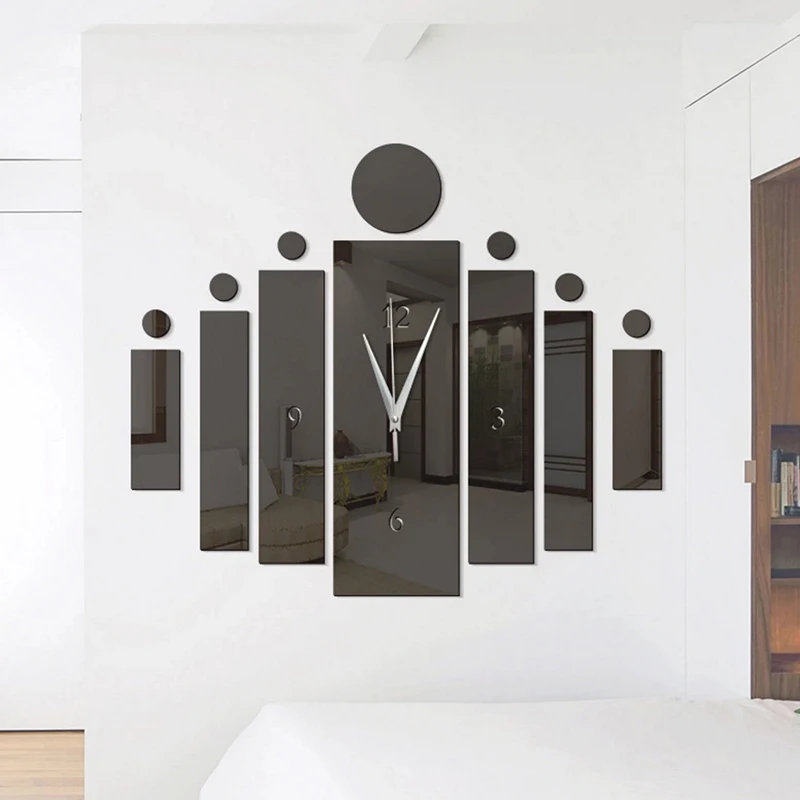 Large Wall Watches Modern Art Creative Quartz Silent DIY Acrylic Mirror Cylinder Wall Clock for Home Decoration 50x60cm