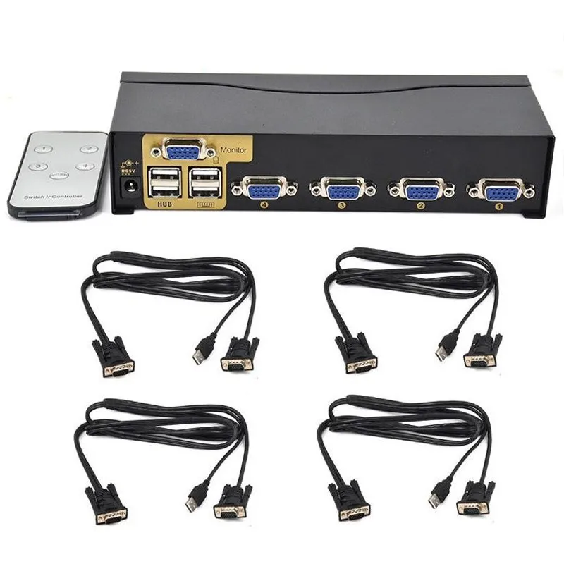 4 порты и разъёмы USB KVM переключатель VGA Splitter Schalter адаптер Drucker Verbinden Tastatur Maus компьютер Verwenden 1 мониторы с кабелем