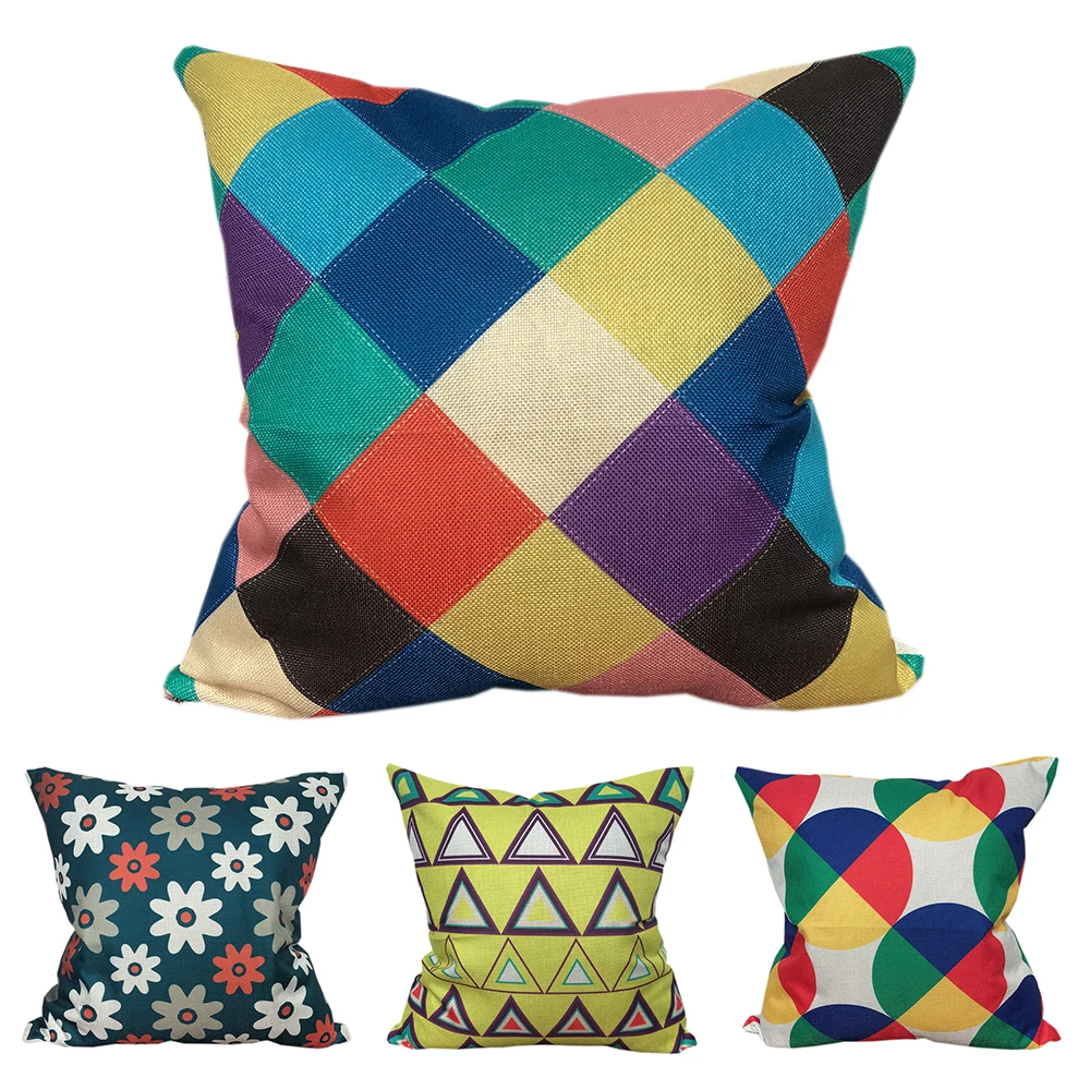 

CURCYA Abstract Cushion Covers Like Linen Polyester Colorful Patterns Art Geometric Throw Pillow Covers Cases Sofa Home Decor